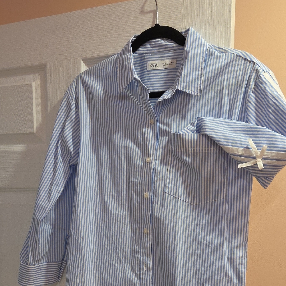 Zara Girl's Light Blue Striped Shirt